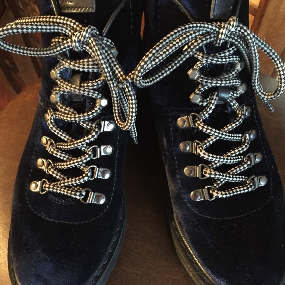 Prada Blue Velvet Combat Boots 40